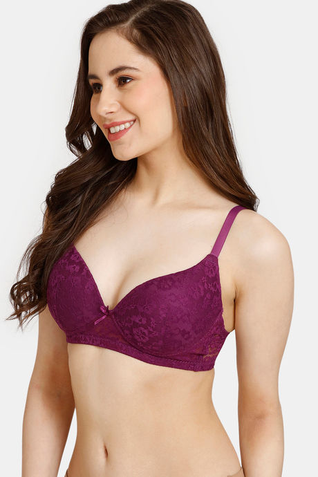 Rosaline Padded Non Wired Medium Coverage Lace Bra - Grape Juice — image 3